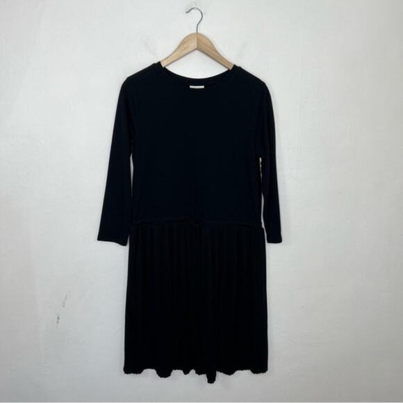 NWT J. Jill Black Pleated Drawstring-Waist Knit Dress 3/4 Sleeve Stretch Knit - Picture 3 of 14